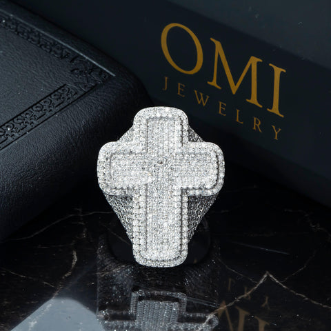 10K GOLD ROUND DIAMOND CROSS STATEMENT RING 3.80 CT