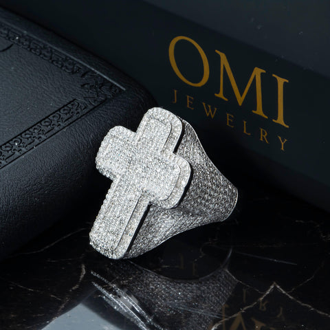 10K GOLD ROUND DIAMOND CROSS STATEMENT RING 3.80 CT