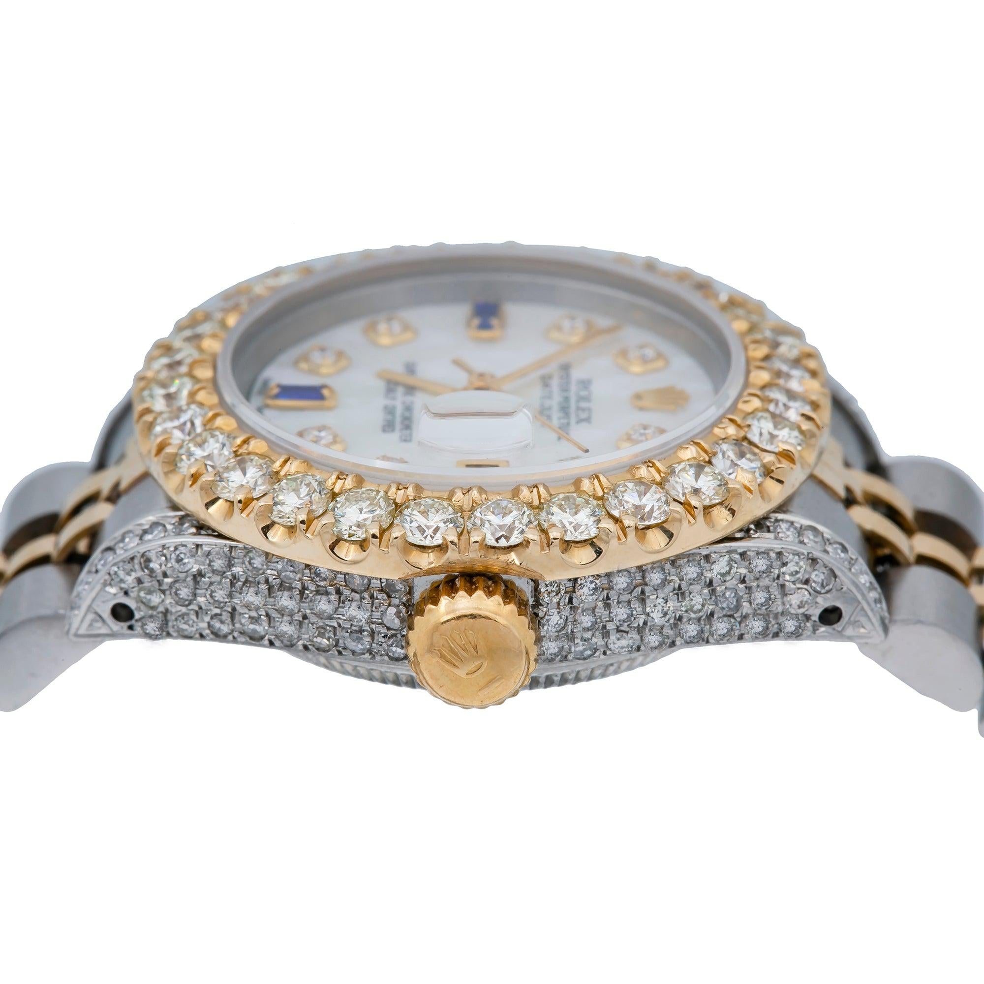 Rolex Datejust 26MM 6917 White Mother of Pearl Diamond Dial Diamond Bezel Two Tone Yellow Gold Jubilee Bracelet 2.75ct