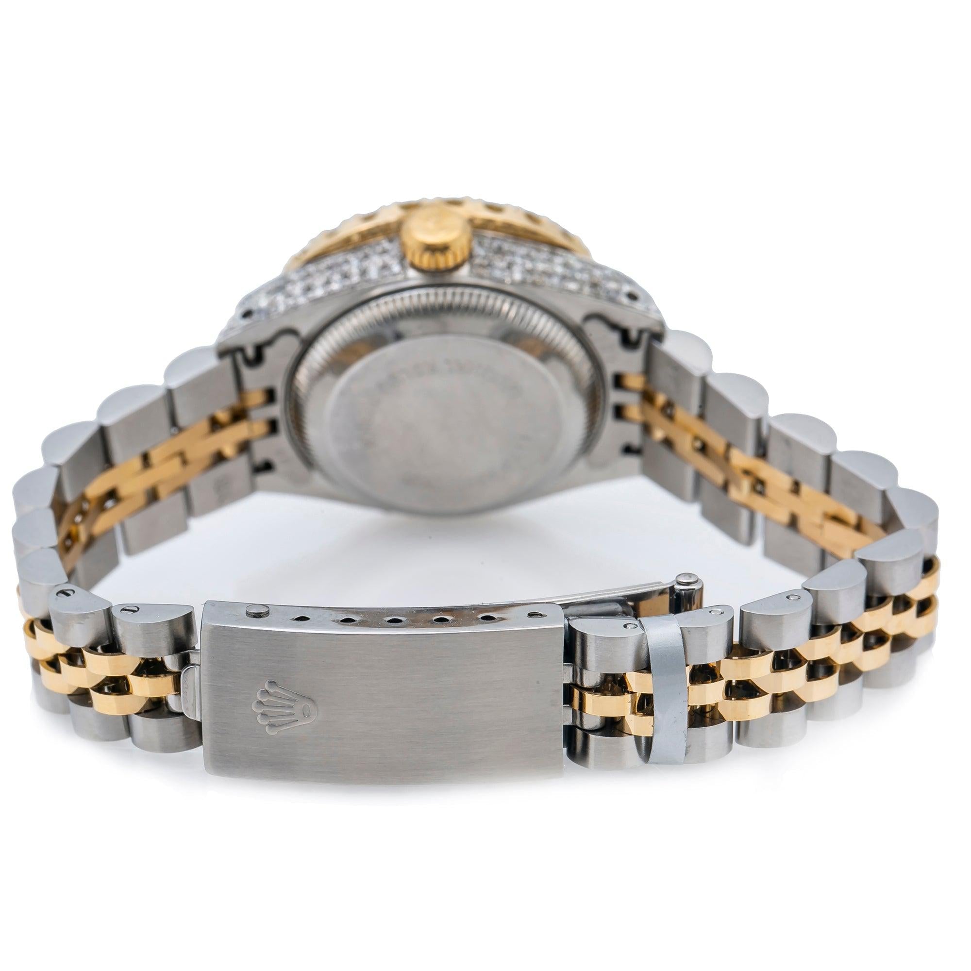 Rolex Datejust 26MM 6917 White Mother of Pearl Diamond Dial Diamond Bezel Two Tone Yellow Gold Jubilee Bracelet 2.75ct