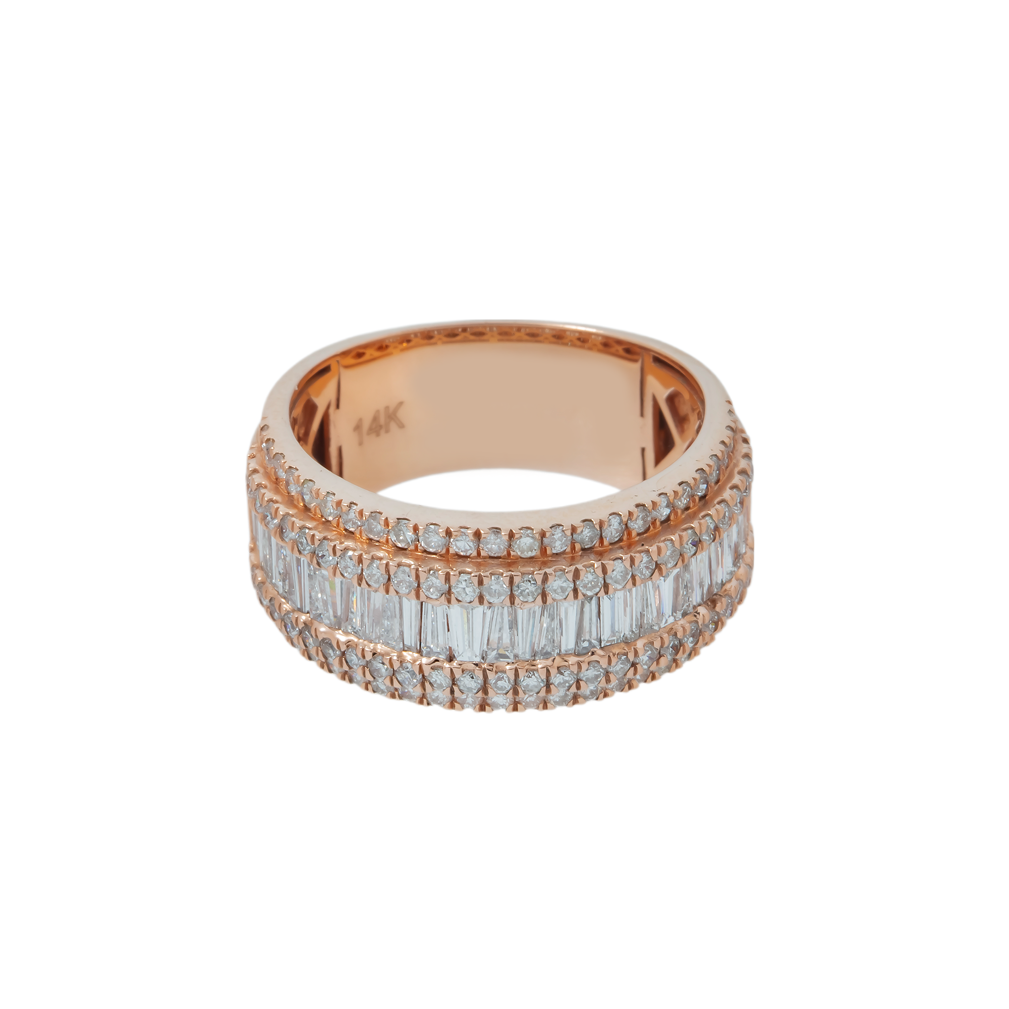14K GOLD BAGUETTE AND ROUND DIAMOND STATEMENT RING 2.72 CT