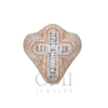 10K GOLD BAGUETTE AND ROUND DIAMOND CROSS STATEMENT RING 4.18 CT