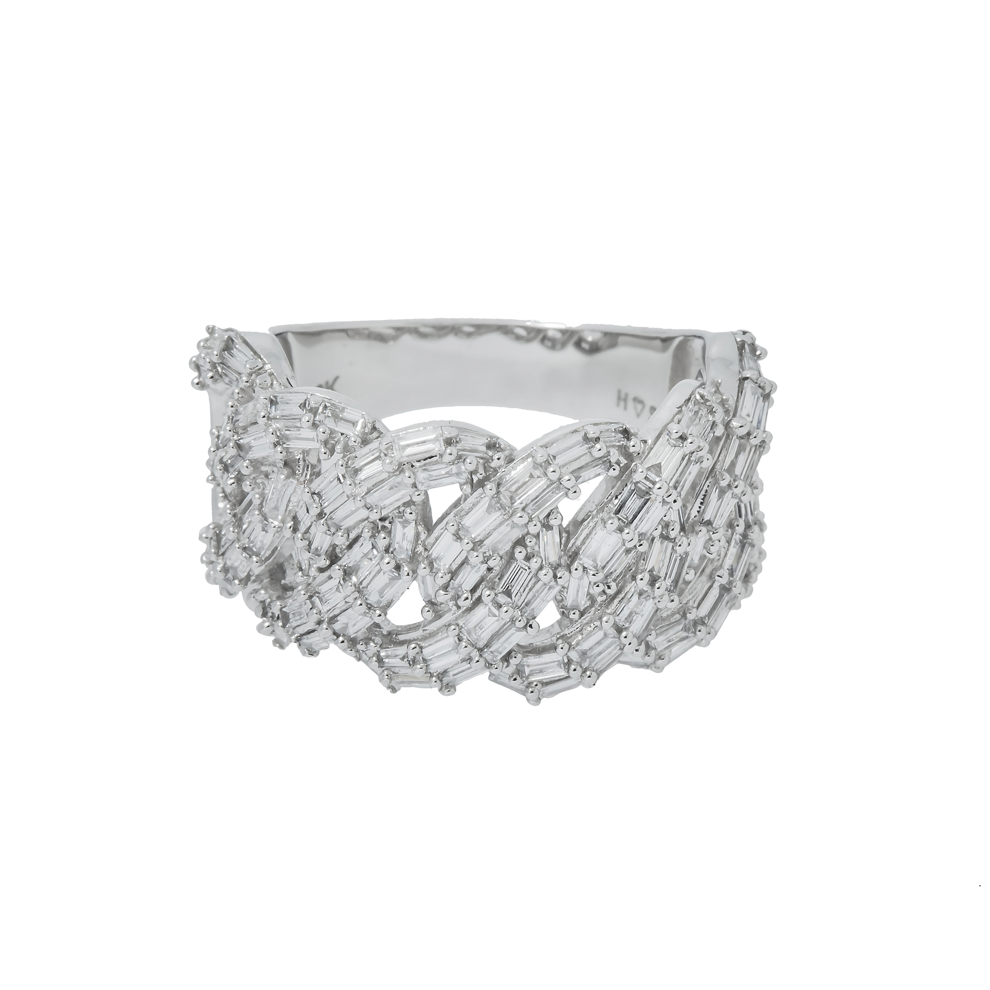 10K GOLD BAGUETTE DIAMOND OPEN CUBAN LINK RING 1.90 CT