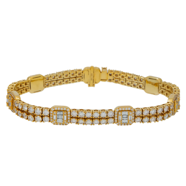 14K GOLD BAGUETTE AND ROUND DIAMONDS SQUARE SHAPES BRACELET 11.05 CT