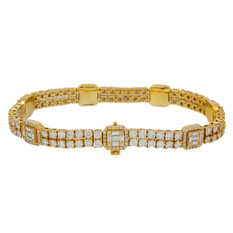 14K GOLD BAGUETTE AND ROUND DIAMONDS SQUARE SHAPES BRACELET 11.05 CT