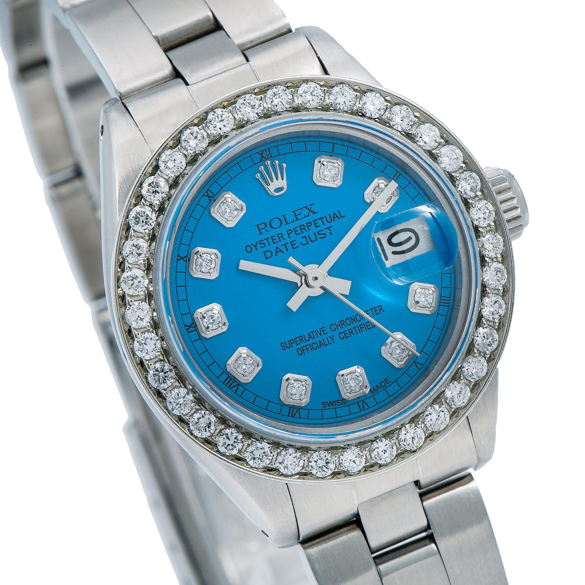 Rolex Datejust 26MM 69160 Blue Diamond Dial Diamond Bezel Stainless Steel Oyster Bracelet 0.9ct