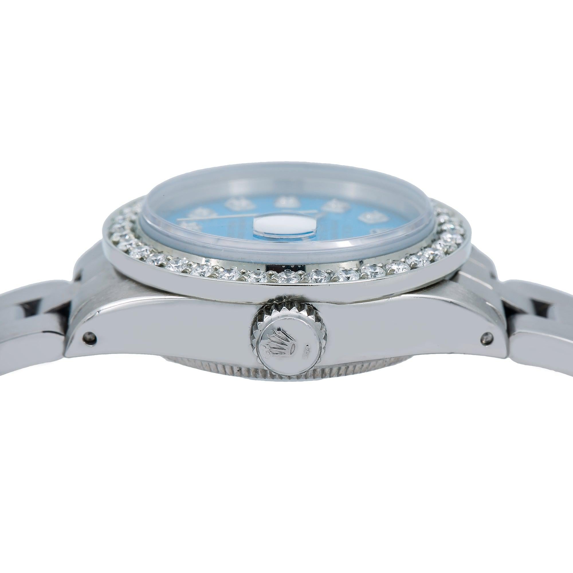 Rolex Datejust 26MM 69160 Blue Diamond Dial Diamond Bezel Stainless Steel Oyster Bracelet 0.9ct