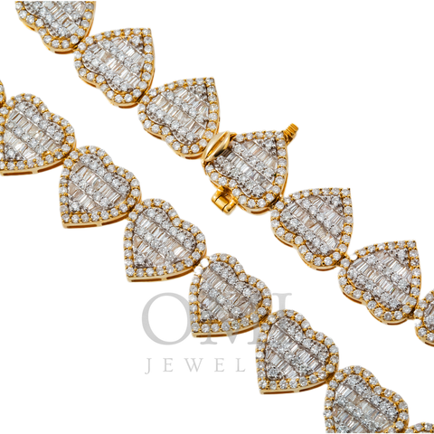 10K GOLD BAGUETTE AND ROUND DIAMOND CLUSTER HEART CHAIN 16.14 CT