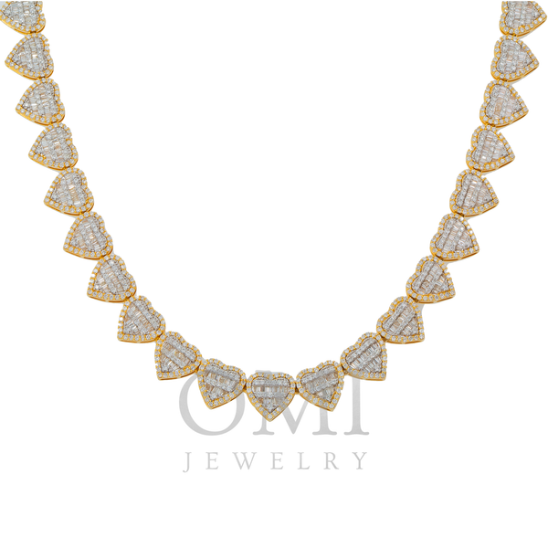 10K GOLD BAGUETTE AND ROUND DIAMOND CLUSTER HEART CHAIN 16.14 CT