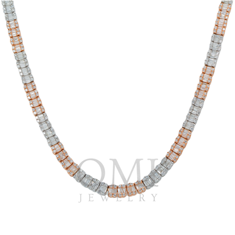 10K GOLD TWO TONE BAGUETTE AND ROUND DIAMOND CHAIN 15.75 CT