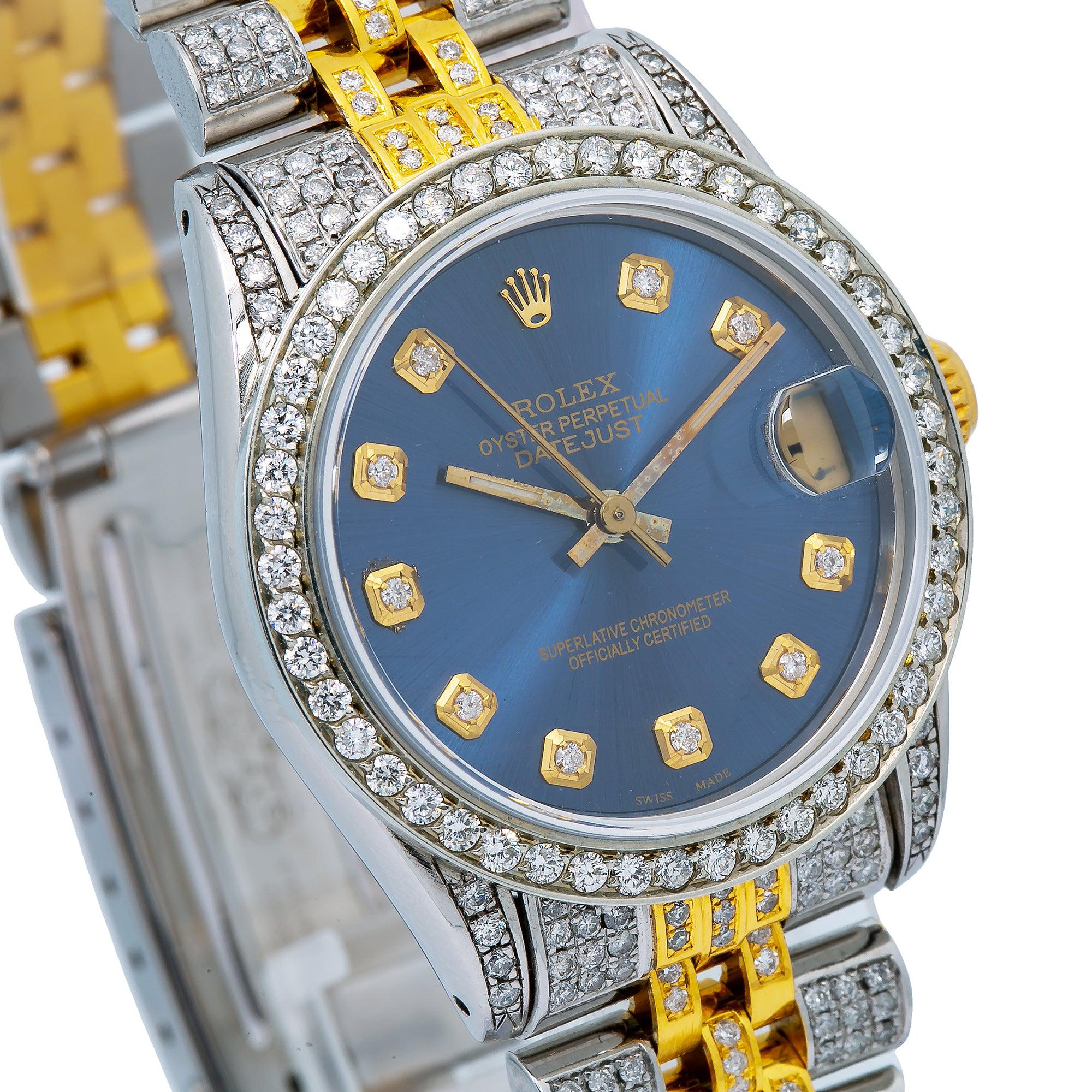 Rolex Datejust 31MM 6824 Blue Diamond Dial Diamond Bezel Two Tone Yellow Gold Full Diamond Jubilee Bracelet
