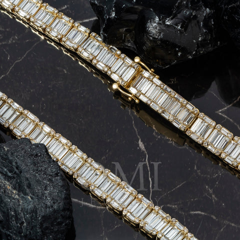 14K GOLD 5MM BAGUETTE AND ROUND DIAMOND CLUSTER CHAIN 46.00 CT