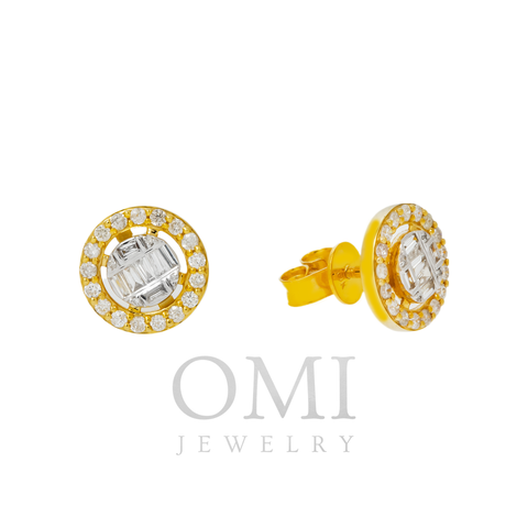 10K GOLD BAGUETTE AND ROUND DIAMOND CIRCLE EARRINGS 0.77 CTW