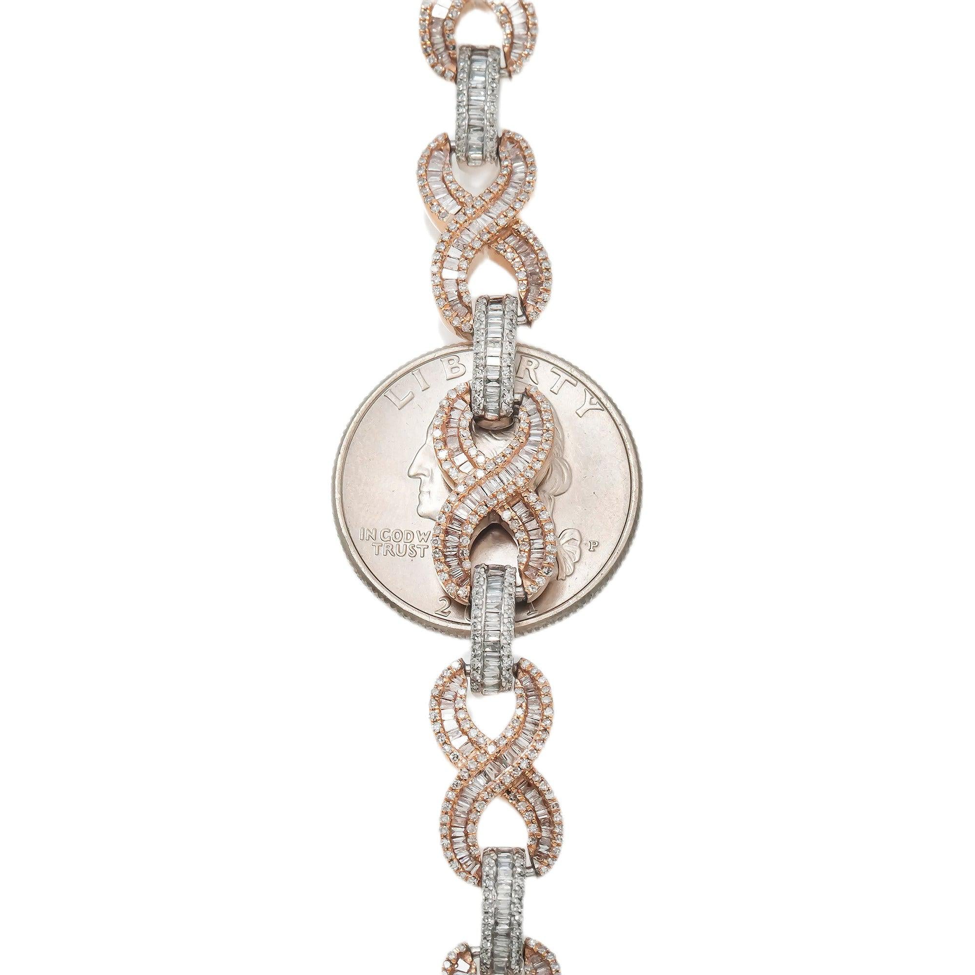 10K GOLD BAGUETTE DIAMOND 22" TWO TONE INFINITY CHAIN 12.75 CT