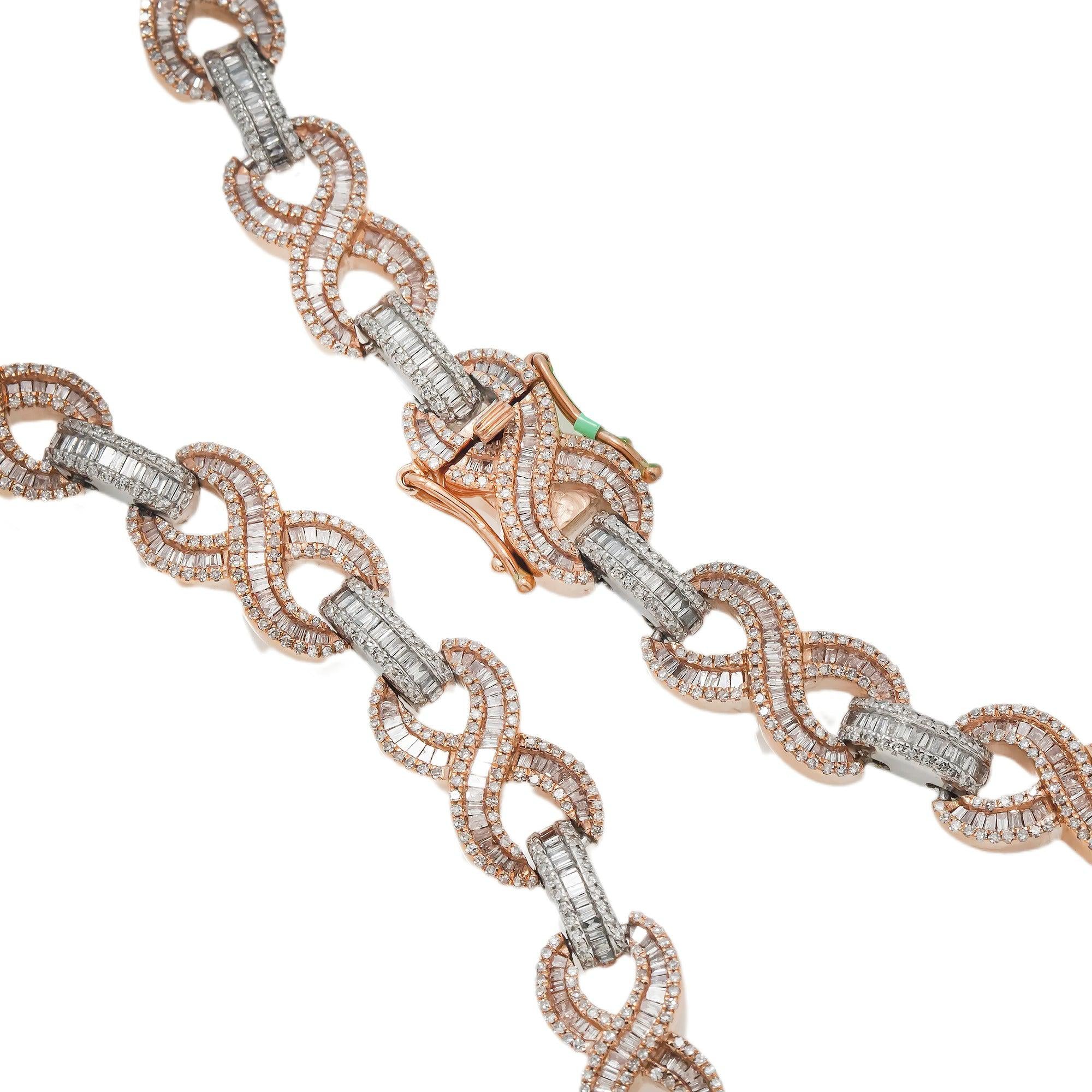 10K GOLD BAGUETTE DIAMOND 22" TWO TONE INFINITY CHAIN 12.75 CT