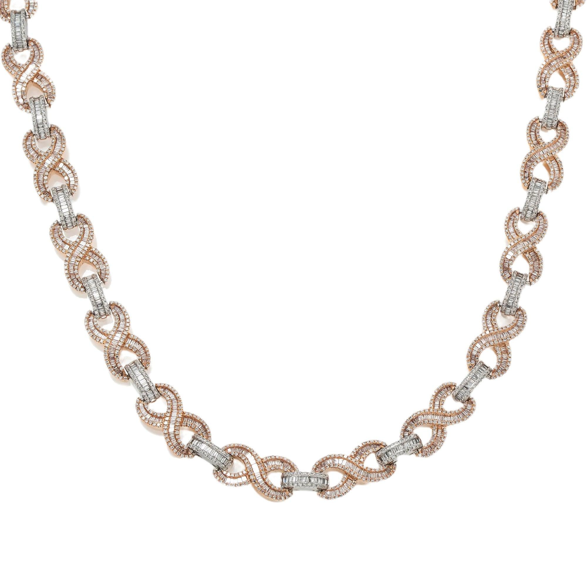 10K GOLD BAGUETTE DIAMOND 22" TWO TONE INFINITY CHAIN 12.75 CT