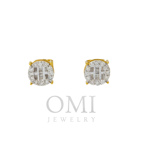10K GOLD BAGUETTE AND ROUND DIAMOND CLUSTER CIRCLE SHAPE EARRINGS 0.56 CTW