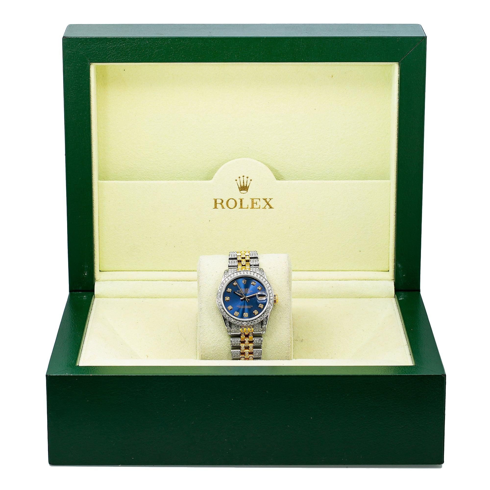 Rolex Datejust 31MM 6824 Blue Diamond Dial Diamond Bezel Two Tone Yellow Gold Full Diamond Jubilee Bracelet