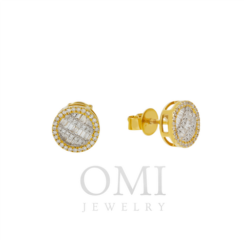 10K GOLD BAGUETTE AND ROUND DIAMOND CLUSTER CIRCLE SHAPE EARRINGS 0.42 CTW