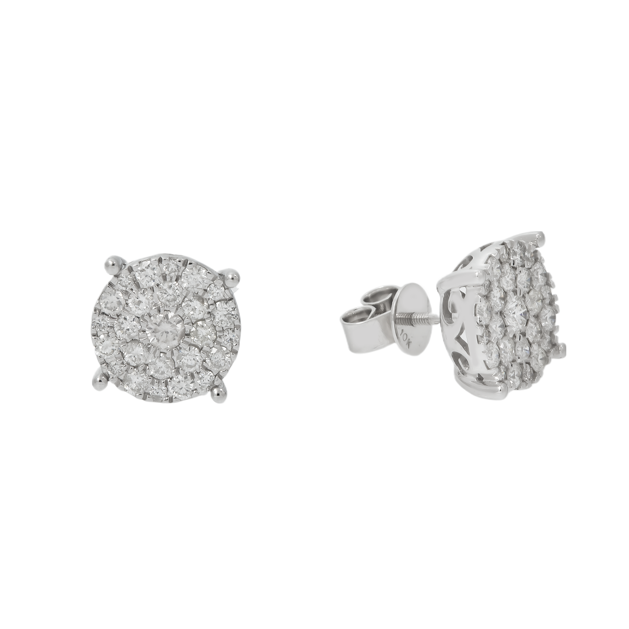 10K GOLD ROUND DIAMOND CLUSTER EARRINGS 1.27 CTW