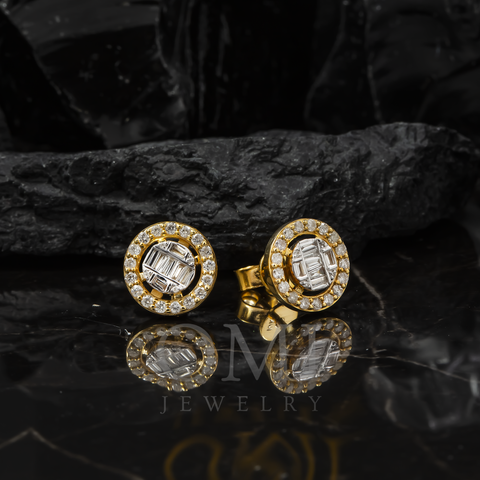 10K GOLD BAGUETTE AND ROUND DIAMOND CIRCLE EARRINGS 0.77 CTW