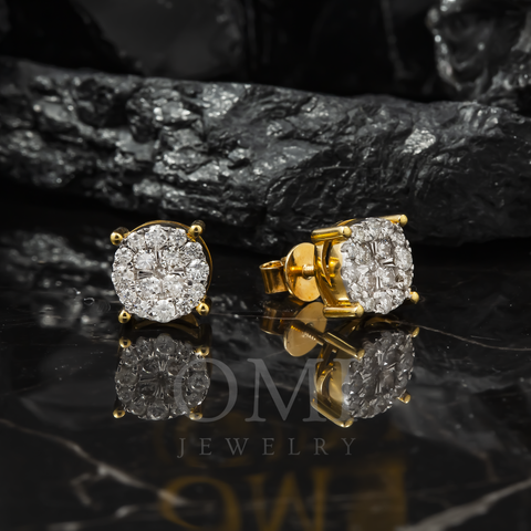 10K GOLD ROUND DIAMOND CLUSTER EARRINGS 0.98 CTW