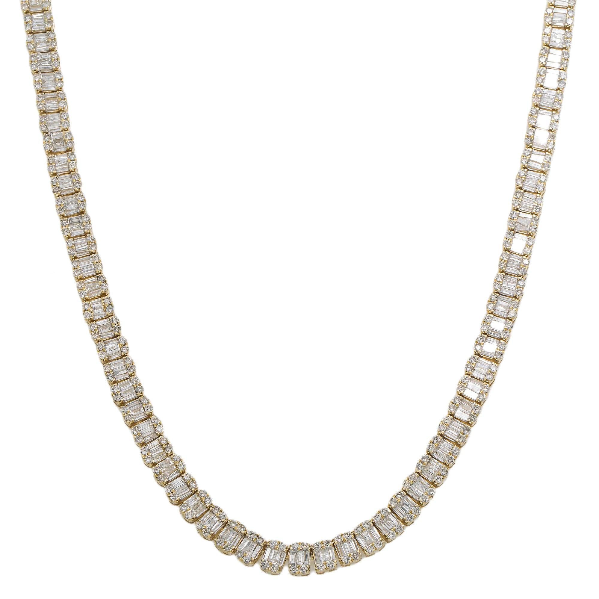 10K GOLD BAGUETTE AND ROUND DIAMOND TENNIS CHAIN 15.80 CT