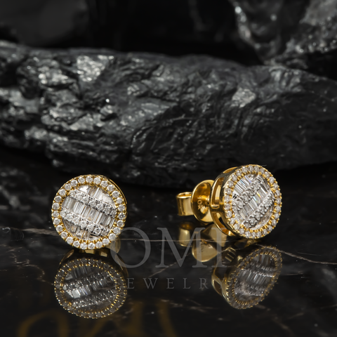 10K GOLD BAGUETTE AND ROUND DIAMOND CLUSTER CIRCLE SHAPE EARRINGS 0.42 CTW