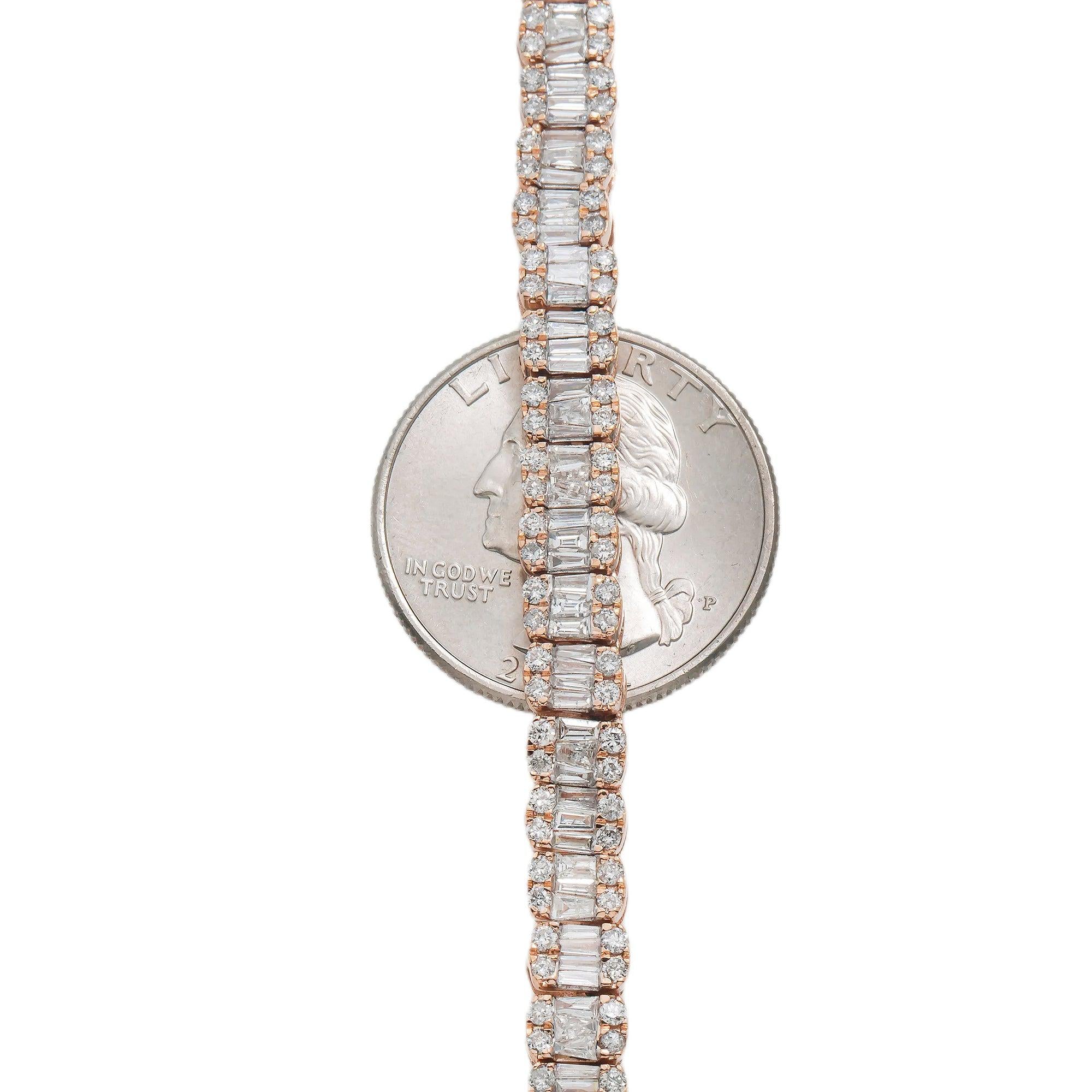 10K GOLD BAGUETTE AND ROUND DIAMOND TENNIS CHAIN 15.80 CT