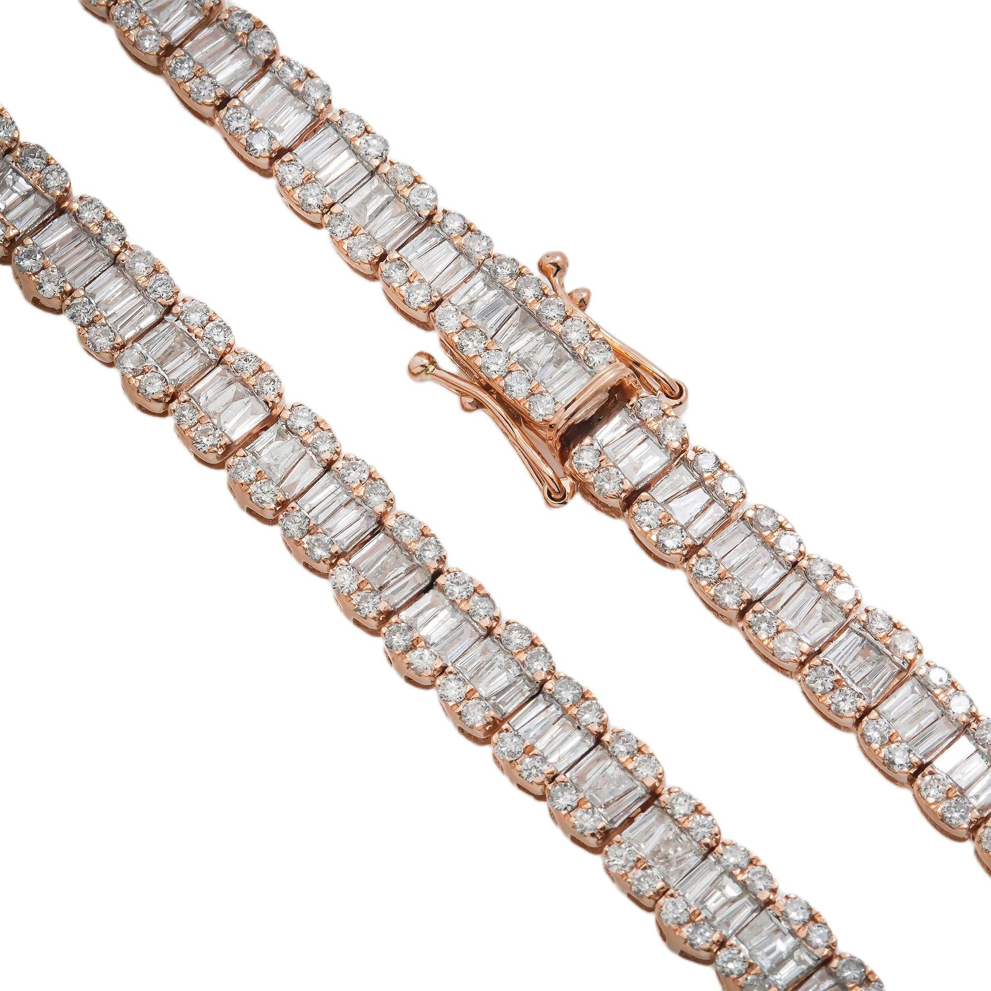 10K GOLD BAGUETTE AND ROUND DIAMOND TENNIS CHAIN 15.80 CT