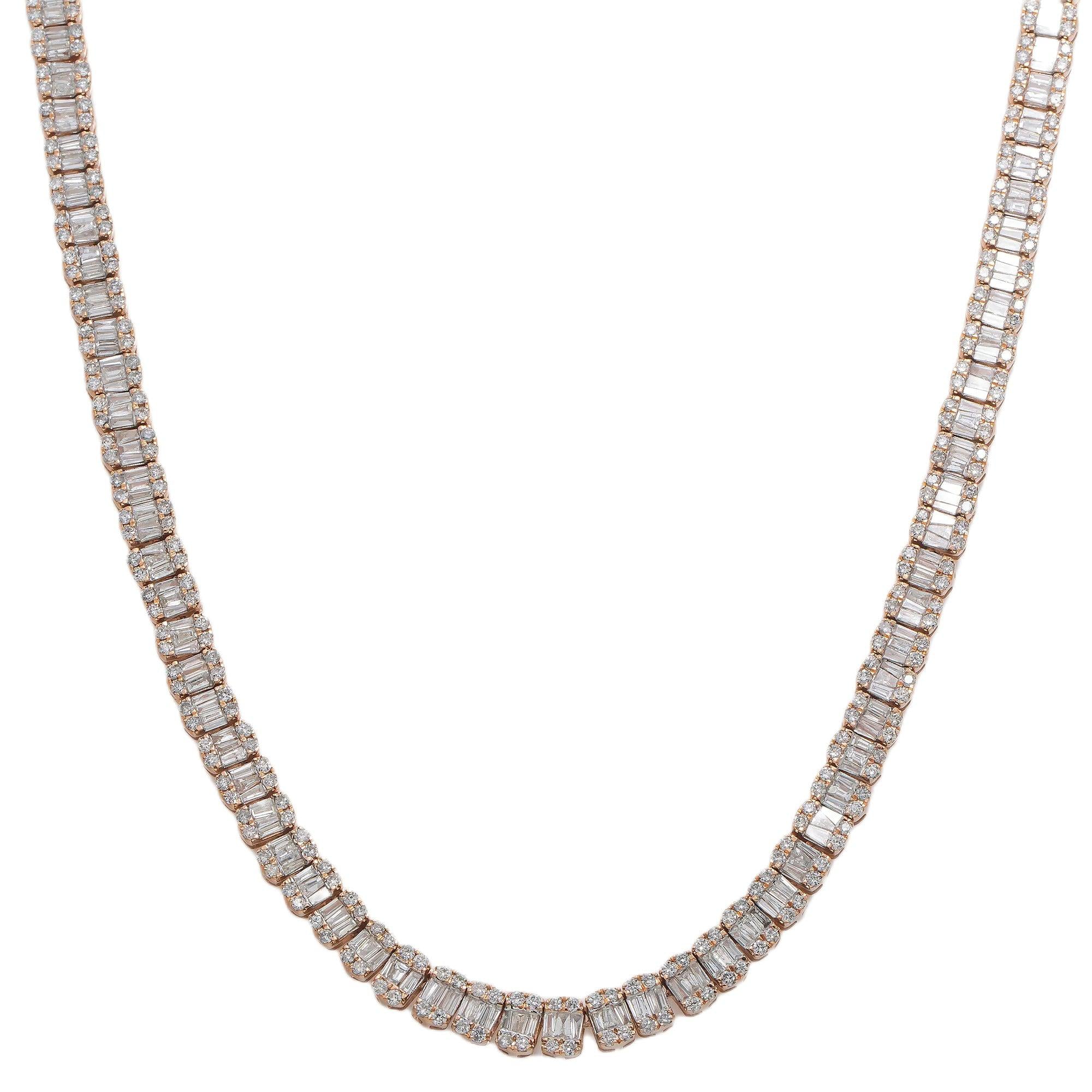 10K GOLD BAGUETTE AND ROUND DIAMOND TENNIS CHAIN CT OMI