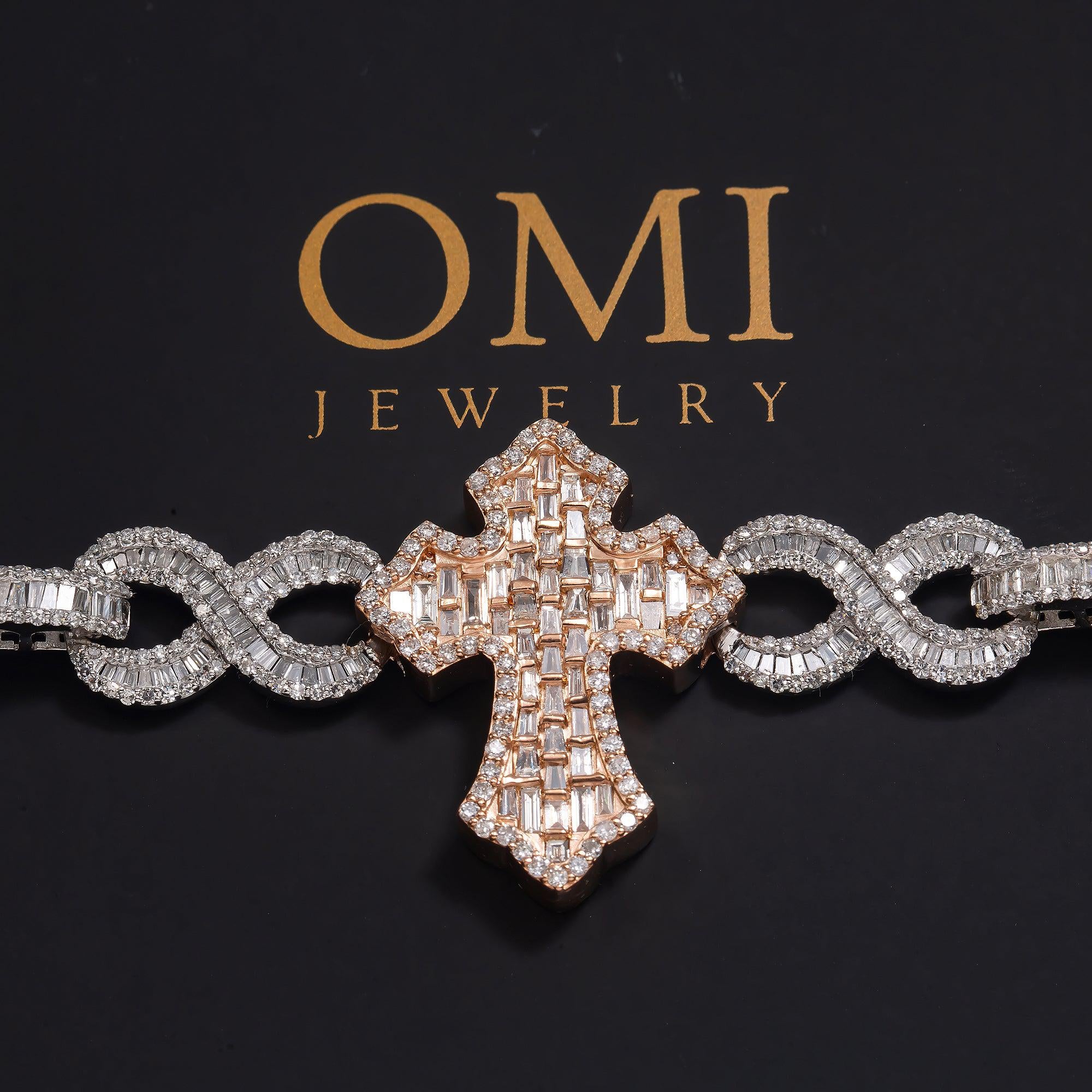 10K GOLD BAGUETTE DIAMOND 22" TWO TONE INFINITY CROSS CHAIN 27.20 CT