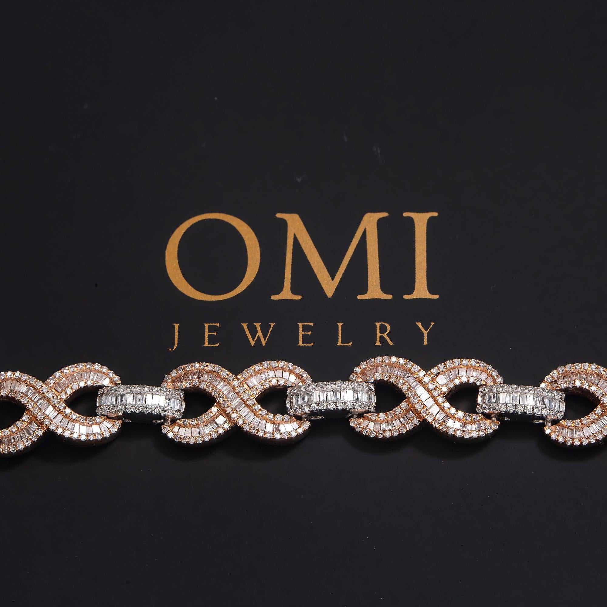 10K GOLD BAGUETTE DIAMOND 22" TWO TONE INFINITY CHAIN 12.75 CT