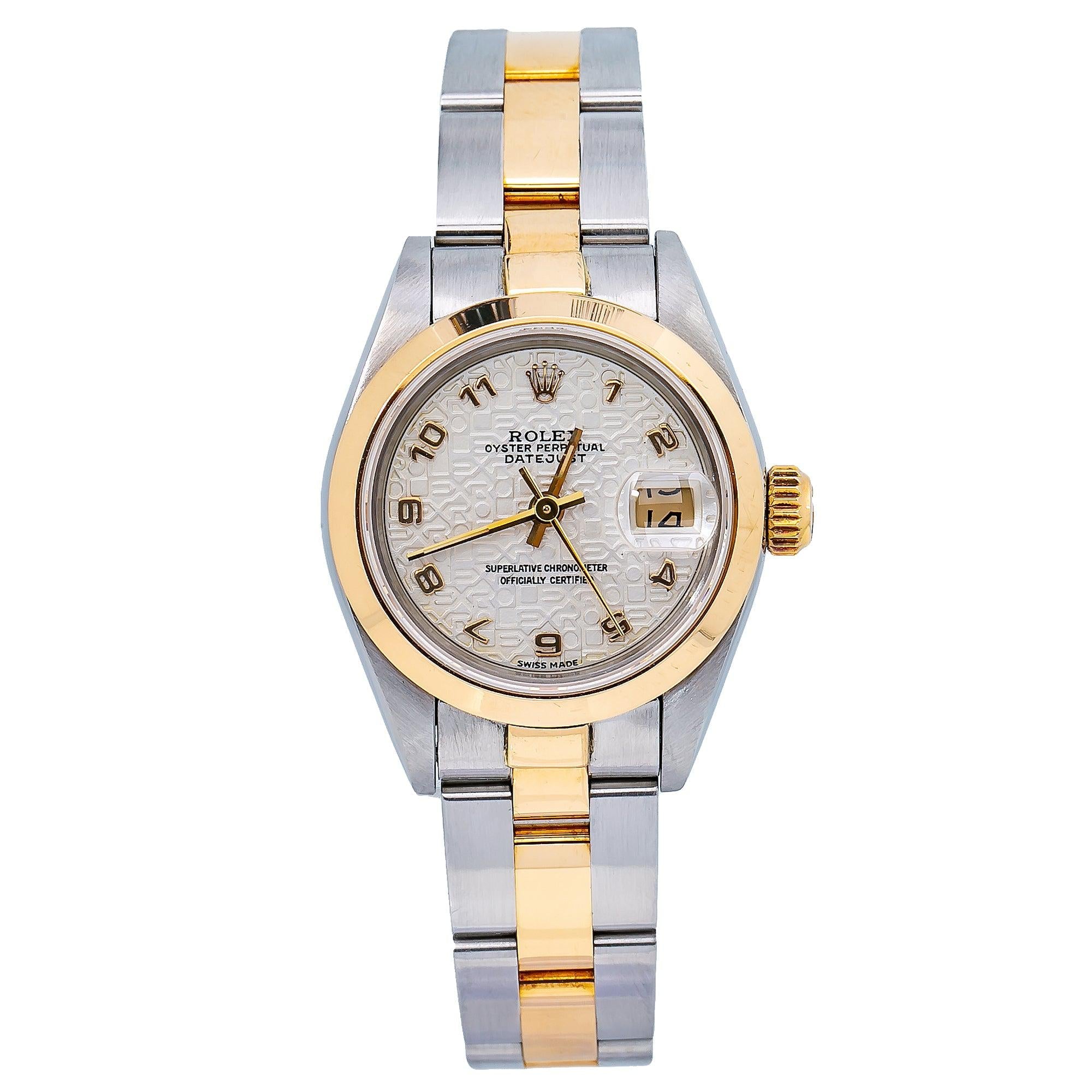 Rolex Datejust 26MM 69173 Ivory Arabic Dial Yellow Gold Smooth Bezel Two Tone Oyster Bracelet