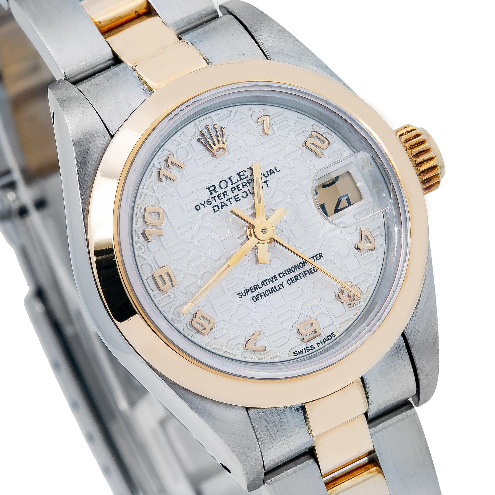 Rolex Datejust 26MM 69173 Ivory Arabic Dial Smooth Bezel Two Tone Yellow Gold Oyster Bracelet