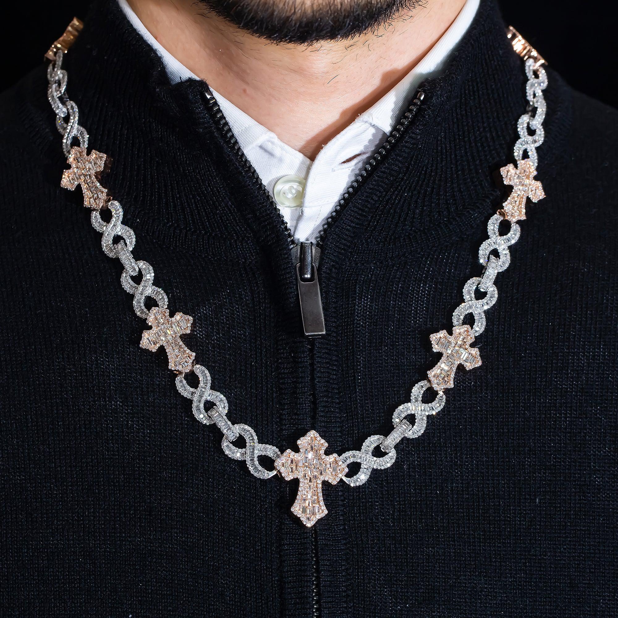 10K GOLD BAGUETTE DIAMOND 22" TWO TONE INFINITY CROSS CHAIN 27.20 CT