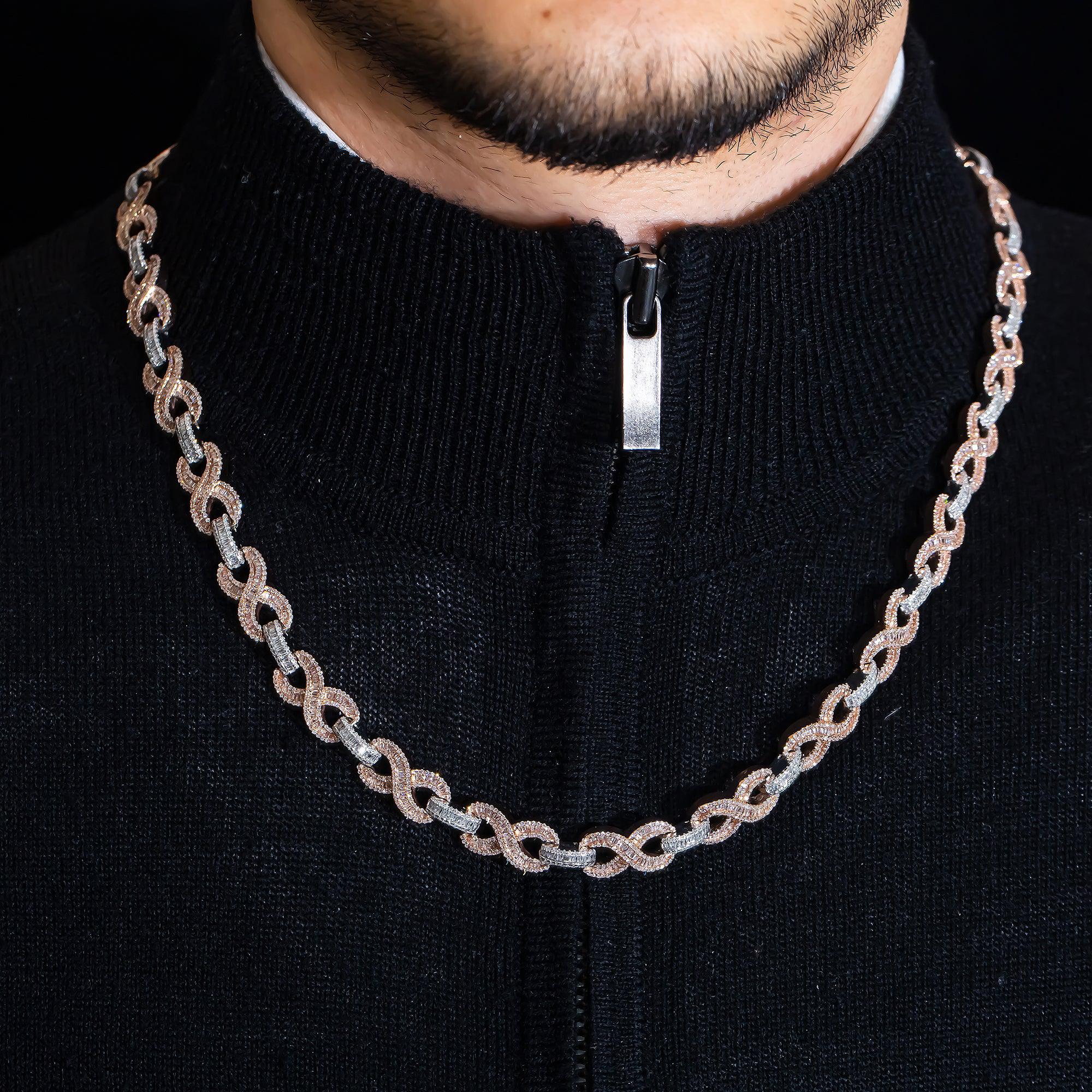 10K GOLD BAGUETTE DIAMOND 22" TWO TONE INFINITY CHAIN 12.75 CT