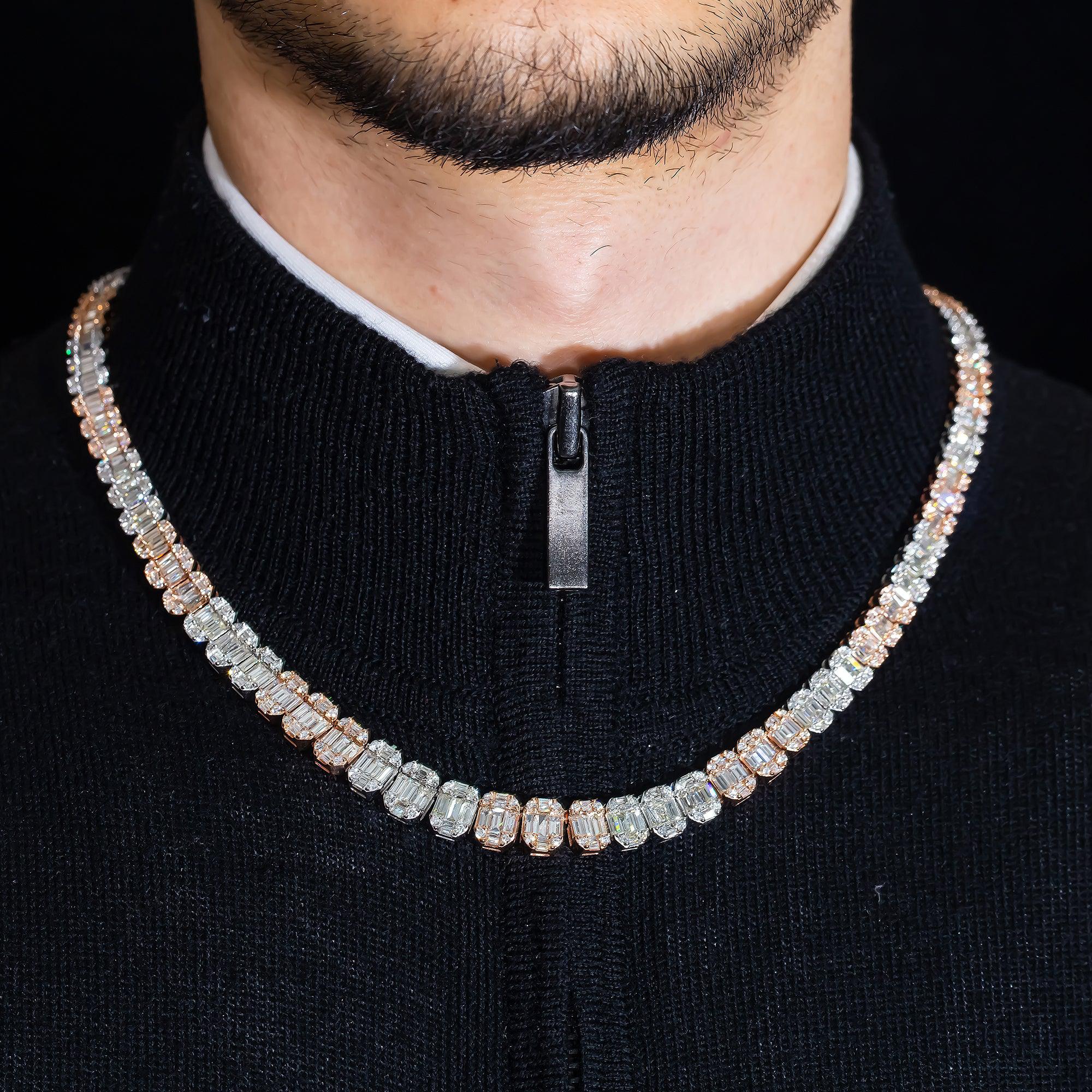 14K GOLD BAGUETTE AND ROUND DIAMOND TWO TONE CHAIN 25.05 CT