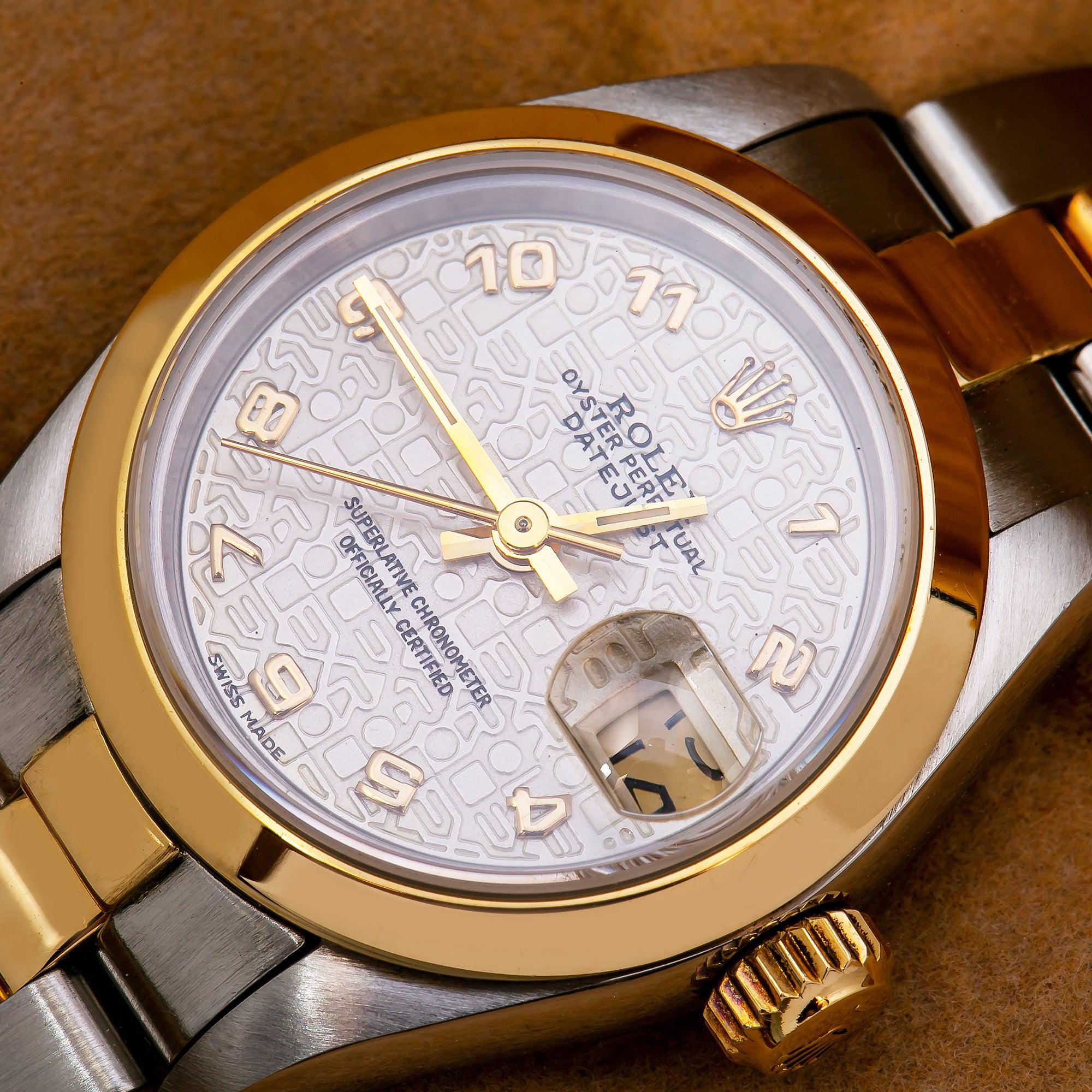 Rolex Datejust 26MM 69173 Ivory Arabic Dial Smooth Bezel Two Tone Yellow Gold Oyster Bracelet