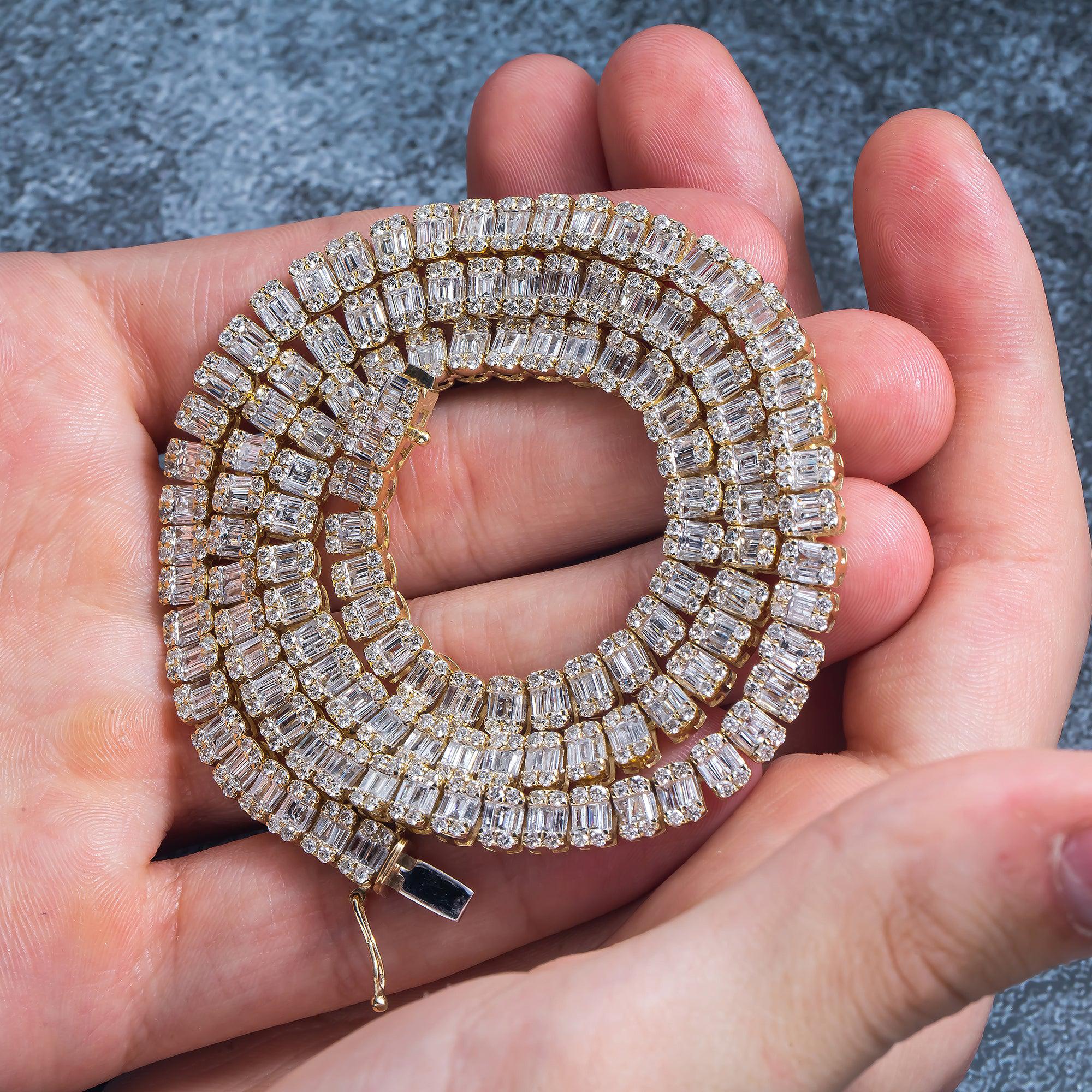 10K GOLD BAGUETTE AND ROUND DIAMOND TENNIS CHAIN 15.80 CT