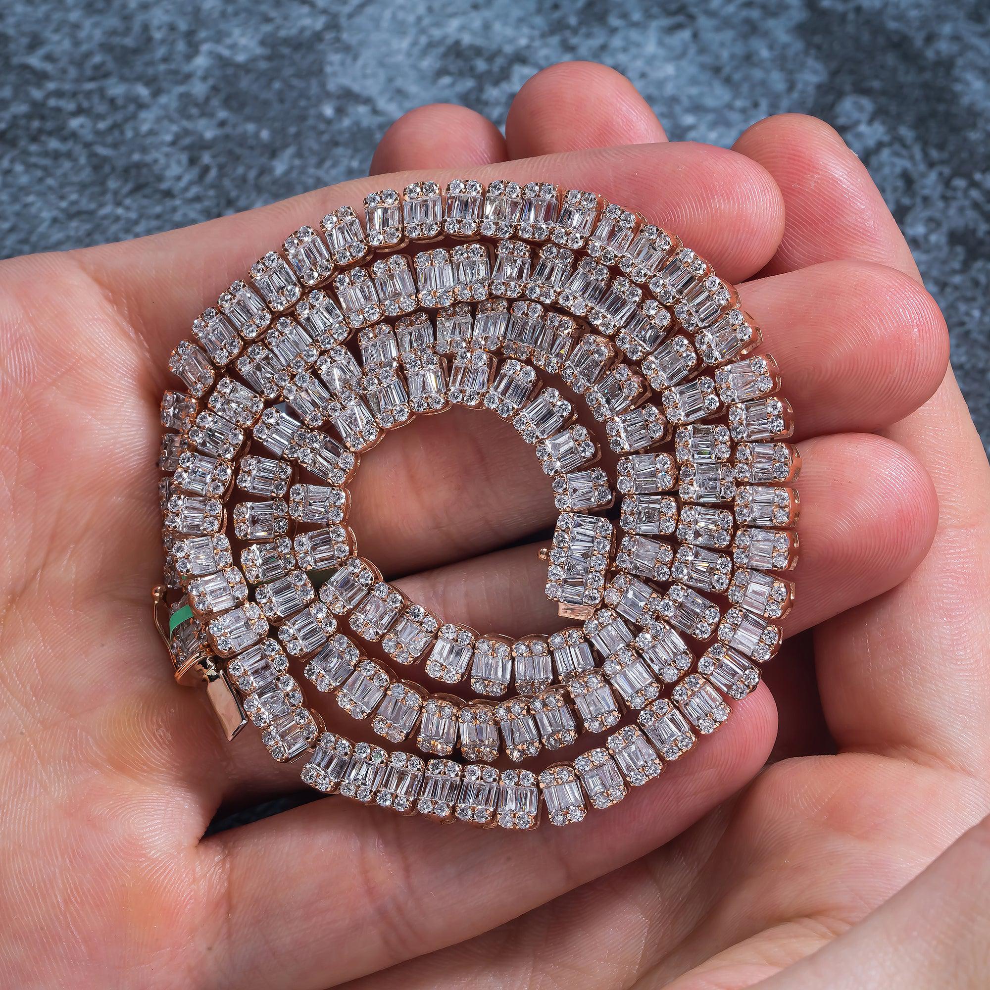 10K GOLD BAGUETTE AND ROUND DIAMOND TENNIS CHAIN 15.80 CT