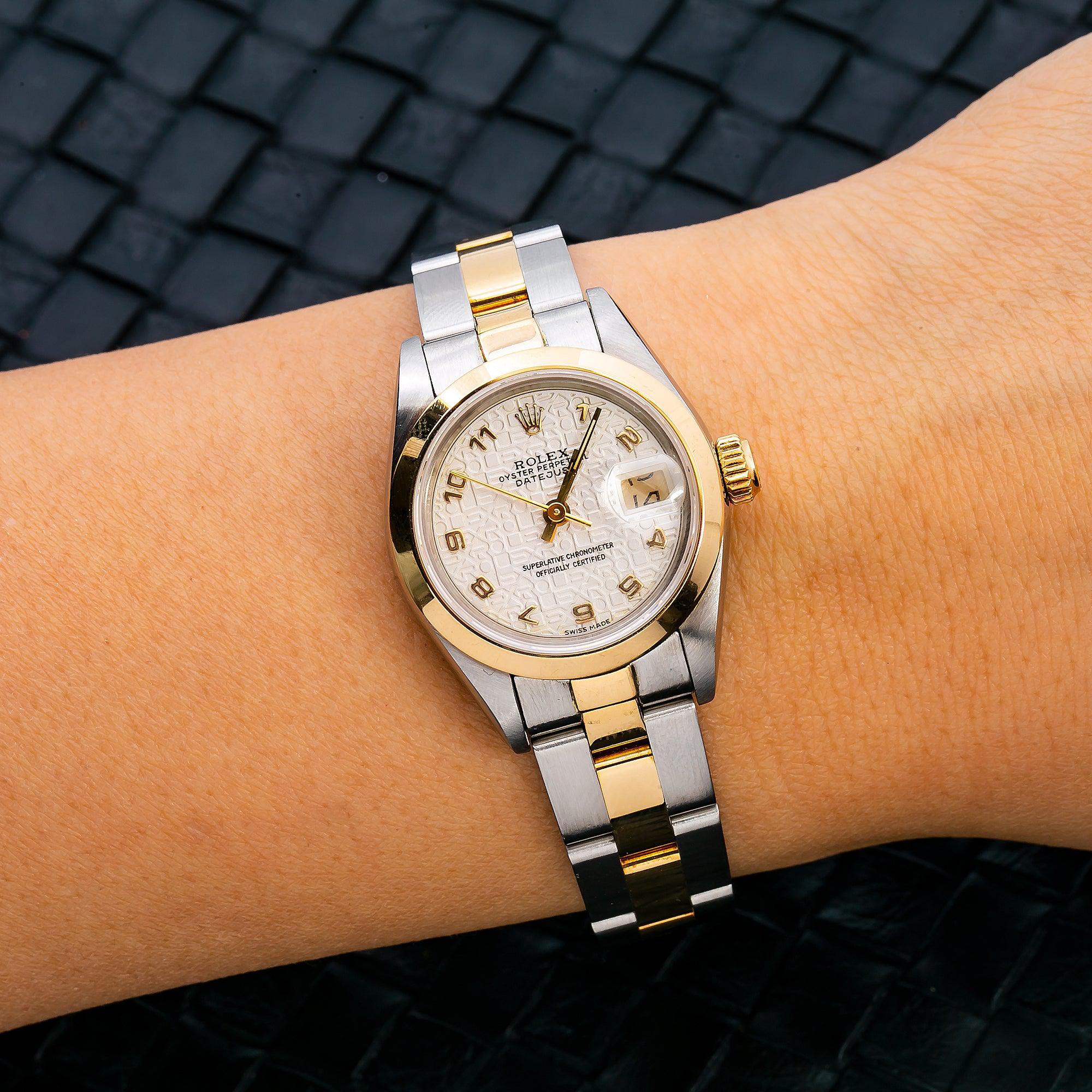 Rolex Datejust 26MM 69173 Ivory Arabic Dial Smooth Bezel Two Tone Yellow Gold Oyster Bracelet