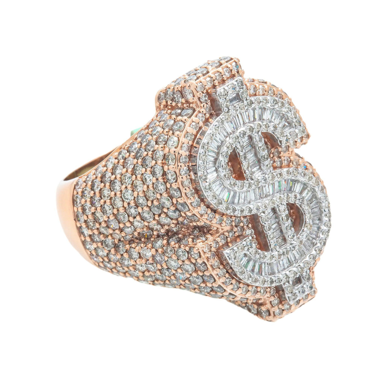 10K GOLD BAGUETTE CLUSTER DIAMOND 3D DOLLAR SIGN RING 6.65 CT