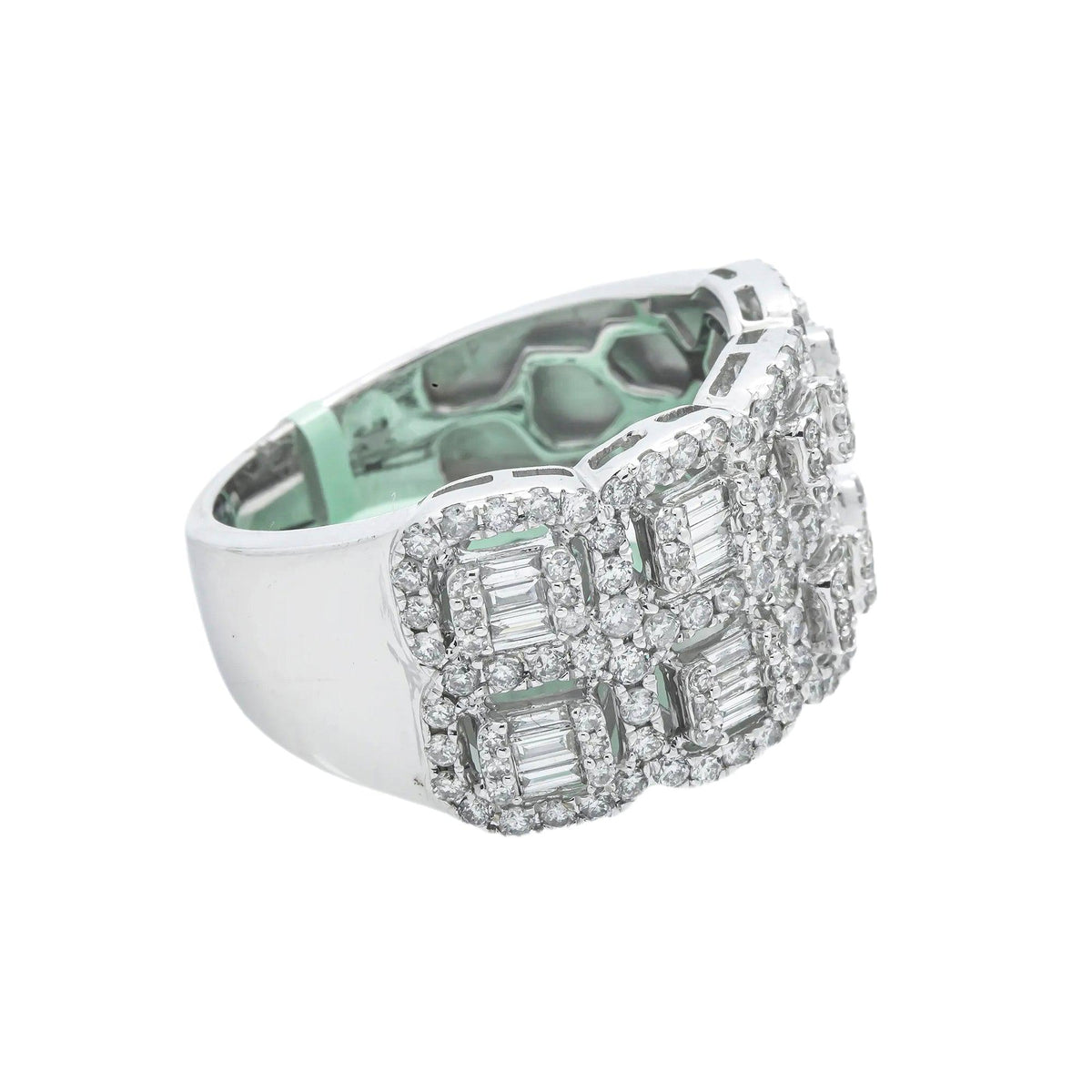 14K GOLD BAGUETTE AND ROUND CLUSTER DIAMOND RING 2.00 CT