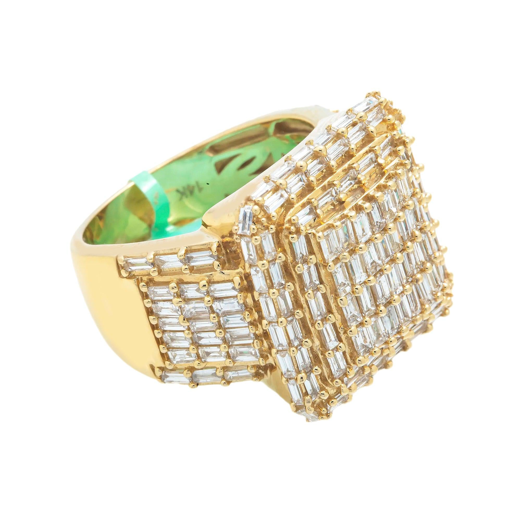 10K GOLD BAGUETTE DIAMOND SQUARE SHAPE RING 3.50 CT