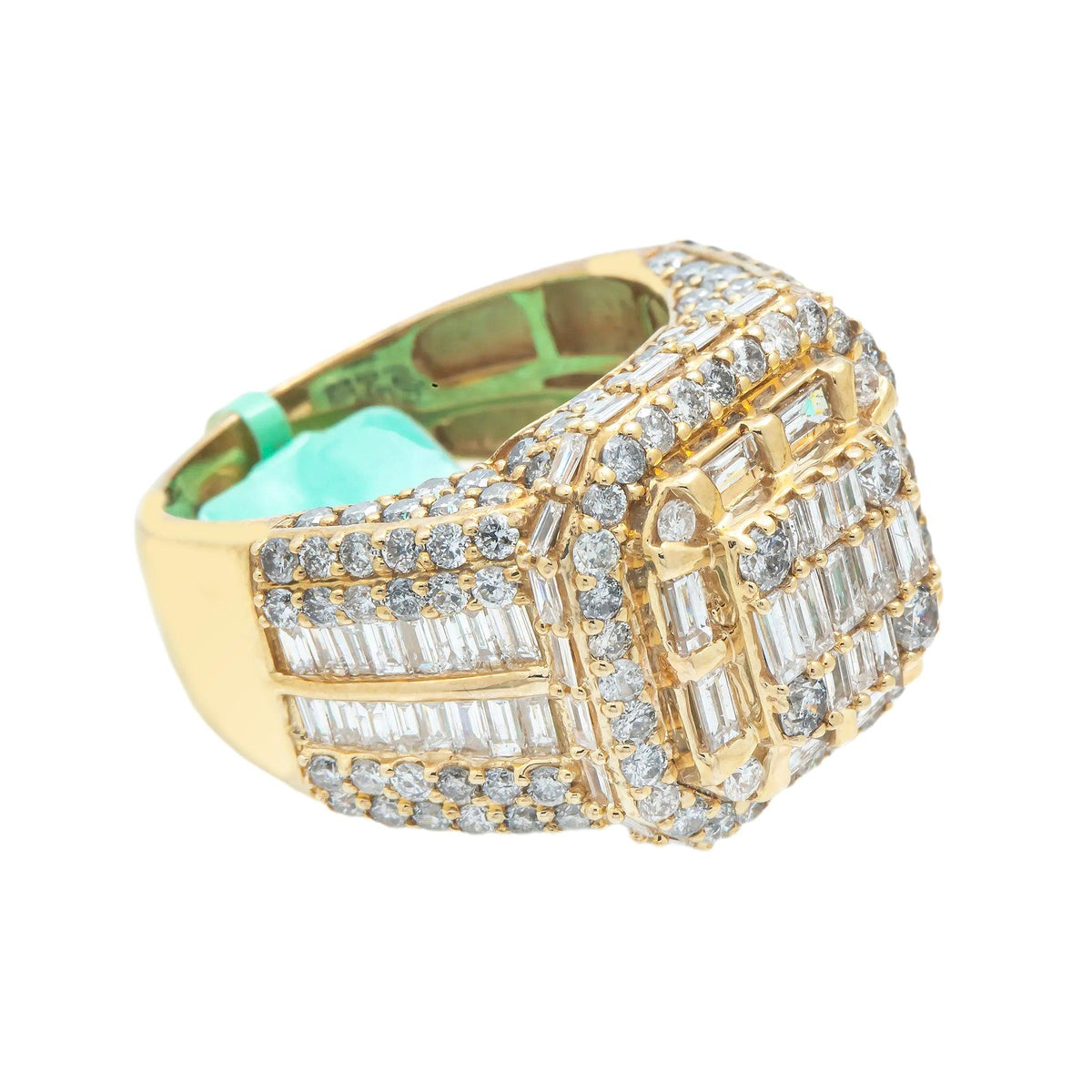 10K GOLD BAGUETTE AND ROUND DIAMOND SQUARE SHAPE RING 5.75 CT