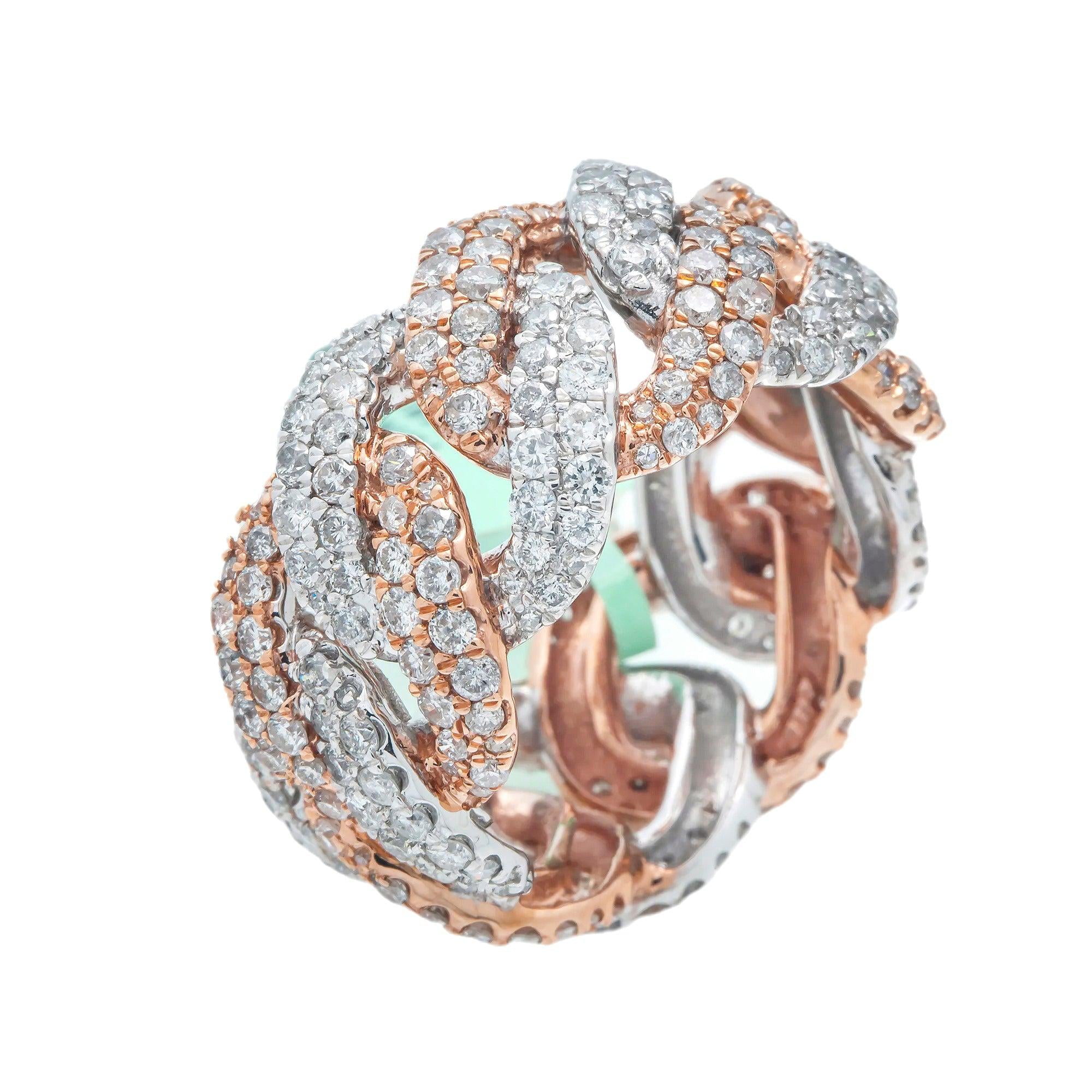 10K GOLD ROUND DIAMOND TWO TONE CUBAN LINK RING 5.44 CT