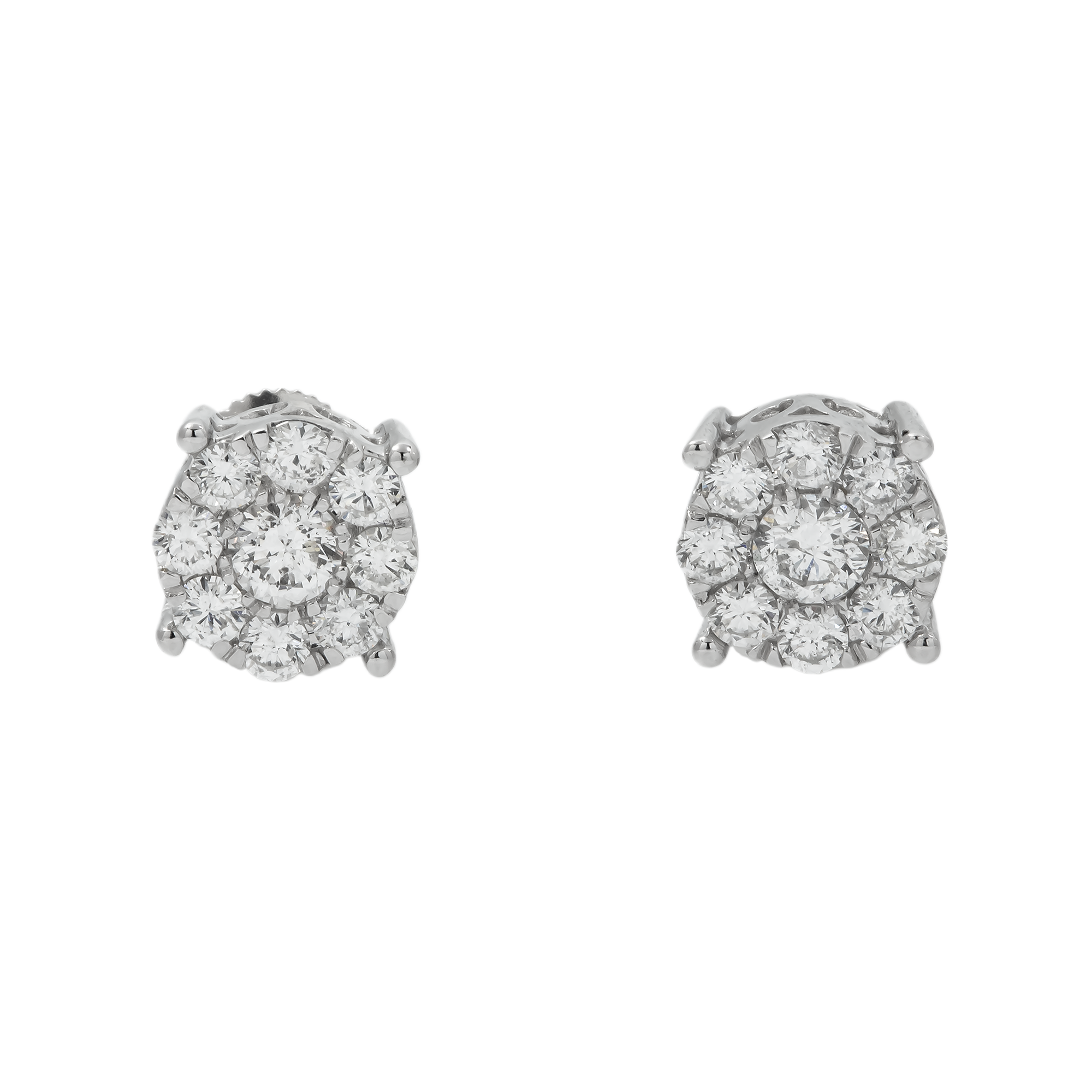 14K GOLD ROUND DIAMOND CLUSTER EARRINGS 2.00 CTW