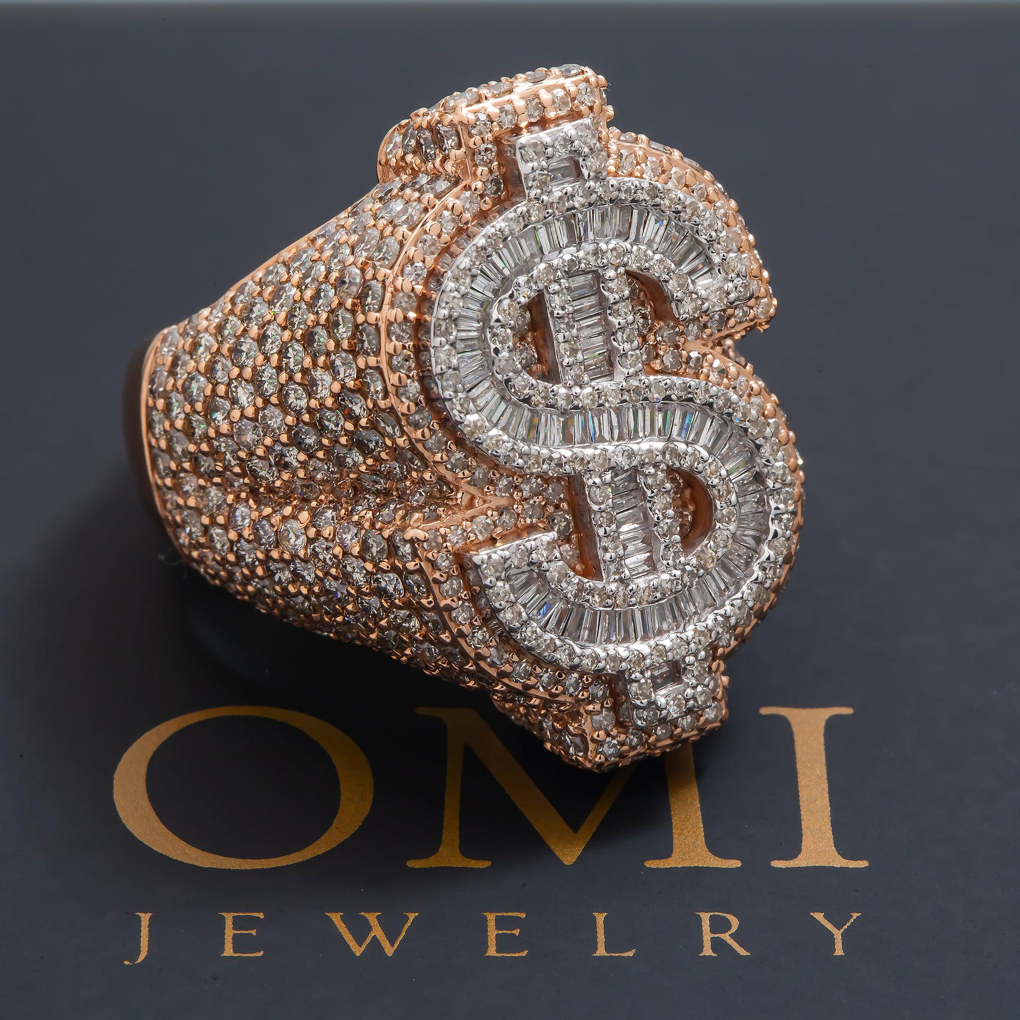 10K GOLD BAGUETTE CLUSTER DIAMOND 3D DOLLAR SIGN RING 6.65 CT