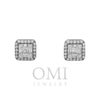 10K GOLD BAGUETTE AND ROUND DIAMOND CLUSTER SQUARE SHAPE EARRINGS 0.89 CTW